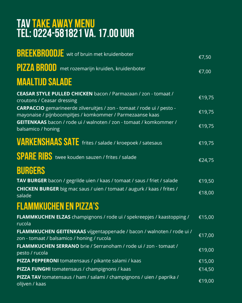 De Tav Callantsoog takeaway menu