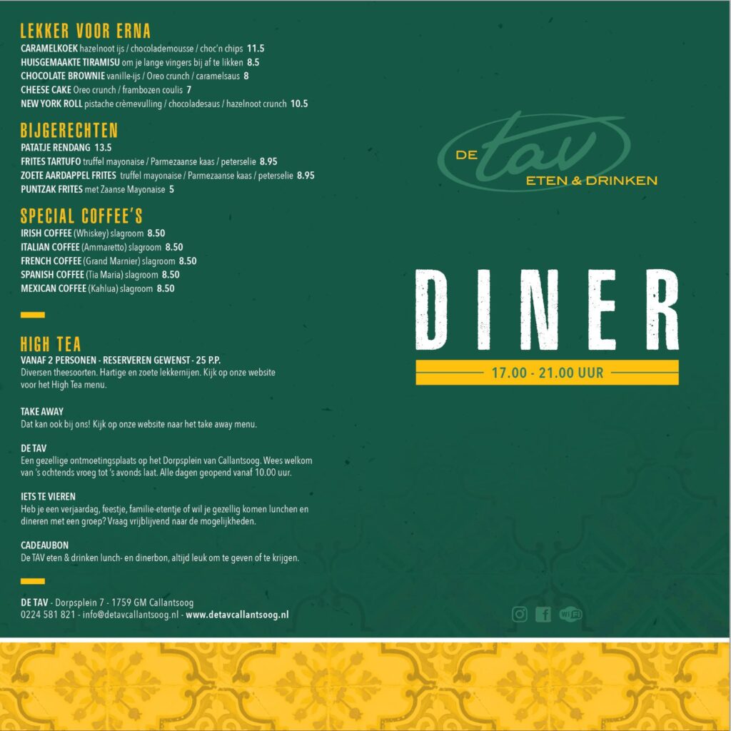 diner kaart de TAV Callantsoog