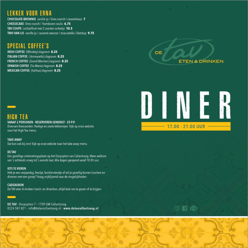 menukaart de Tav Callantsoog