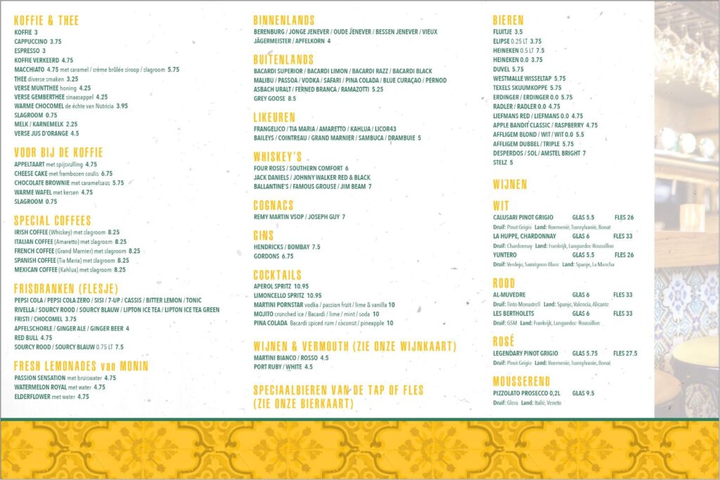 Drankenkaart de Tav Callantsoog